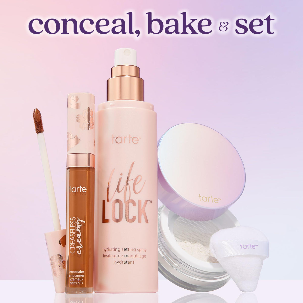 tarte before and after swatch comparing transfer resistance and improved makeup finish benefit