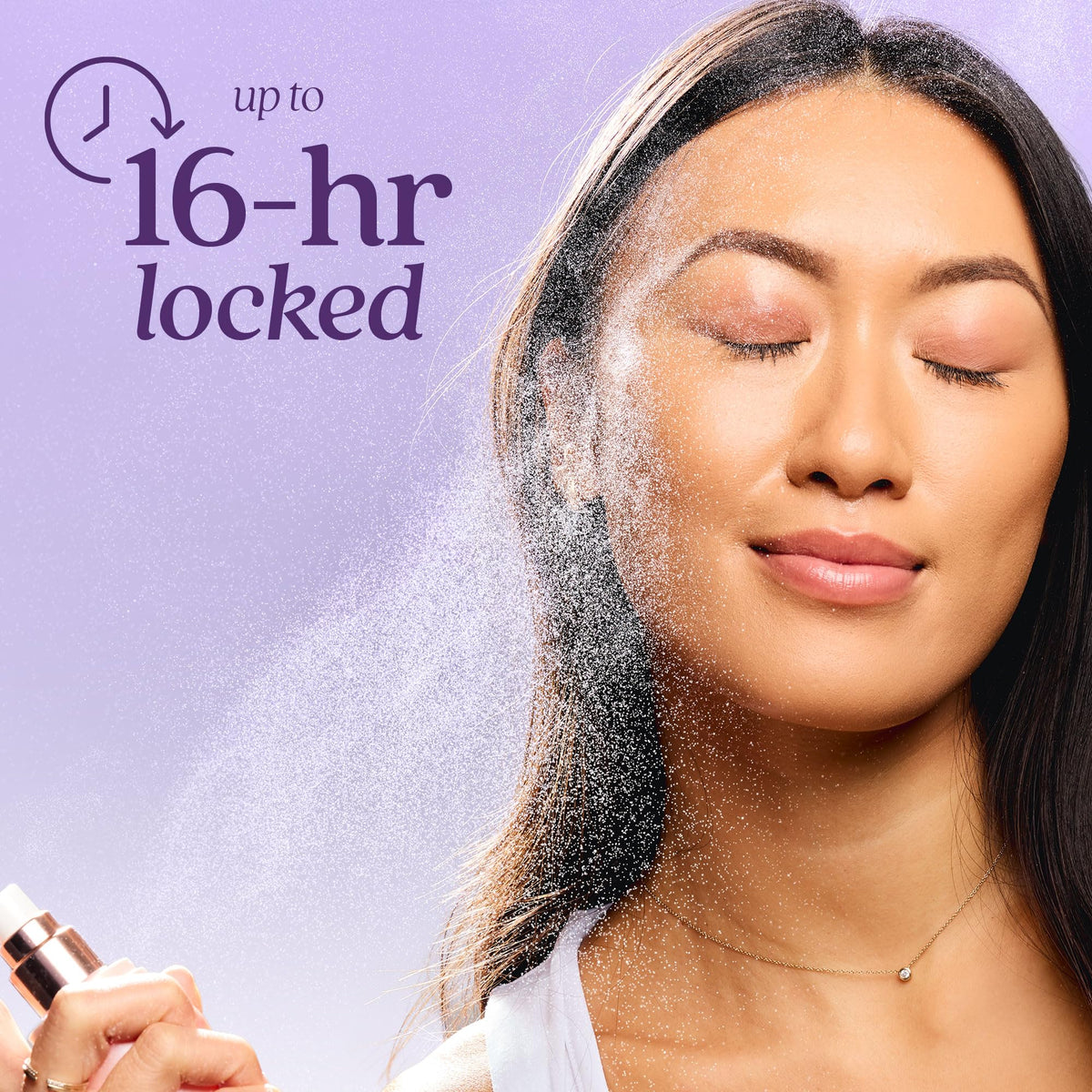 tarte bottle in hand to show travel-size scale and portable convenience benefit