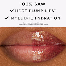 tarte lip oil on model delivering plumping look and hydrated finish
