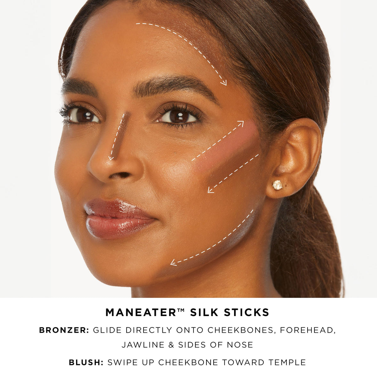 tarte maneater application on cheek in use demonstrates natural sculpting benefit