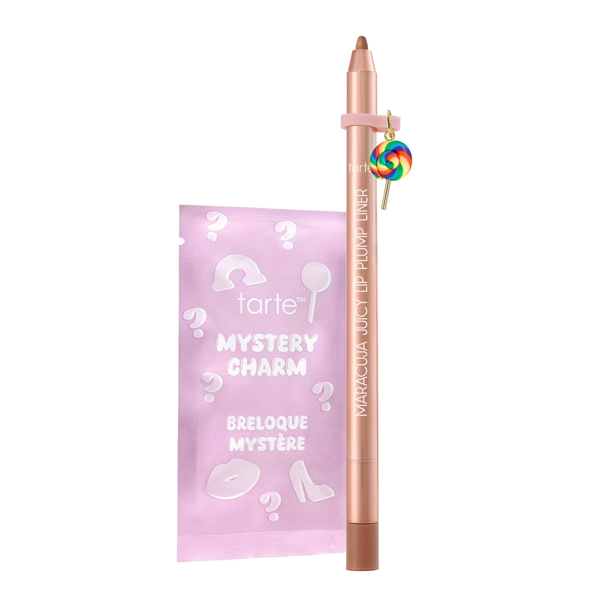 tarte front packaging showing caramel liner and charm for collectible appeal