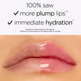 tarte lip close-up showing Kiwi color shift and plumper-looking benefit