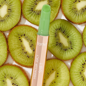 tarte next to coin for scale showing full-size portability benefit