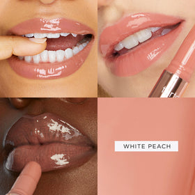 tarte plump gloss on lips highlighting shine and volume benefit: visible plumping