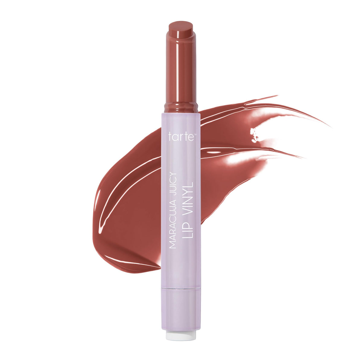 tarte front tube showing rosy brown shade and glossy finish benefit