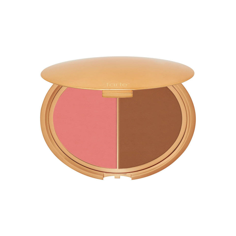 tarte compact closed front view showing sleek packaging and portability benefit