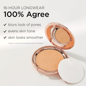 tarte powder swatched on arm showing true 20B shade and buildable coverage