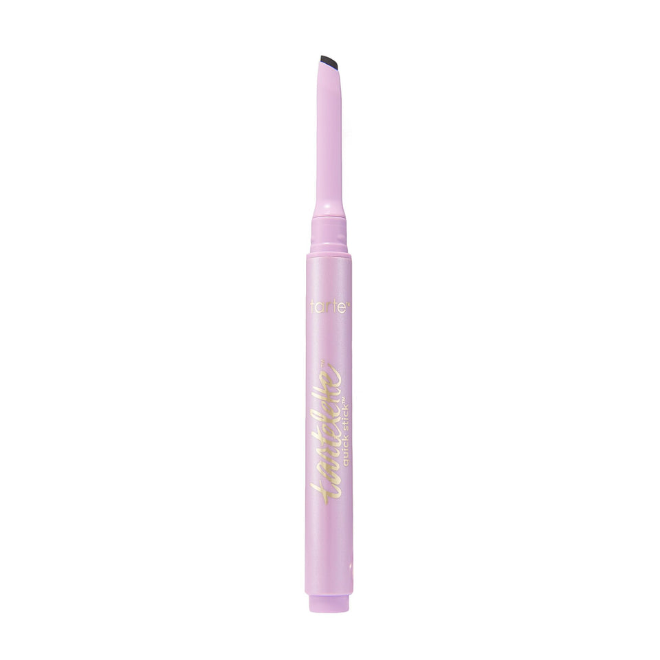 tarte quick stick front packaging showing sleek click design and bold black shade benefit precise storage