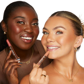 tarte size comparison next to lipstick showing full-size scale