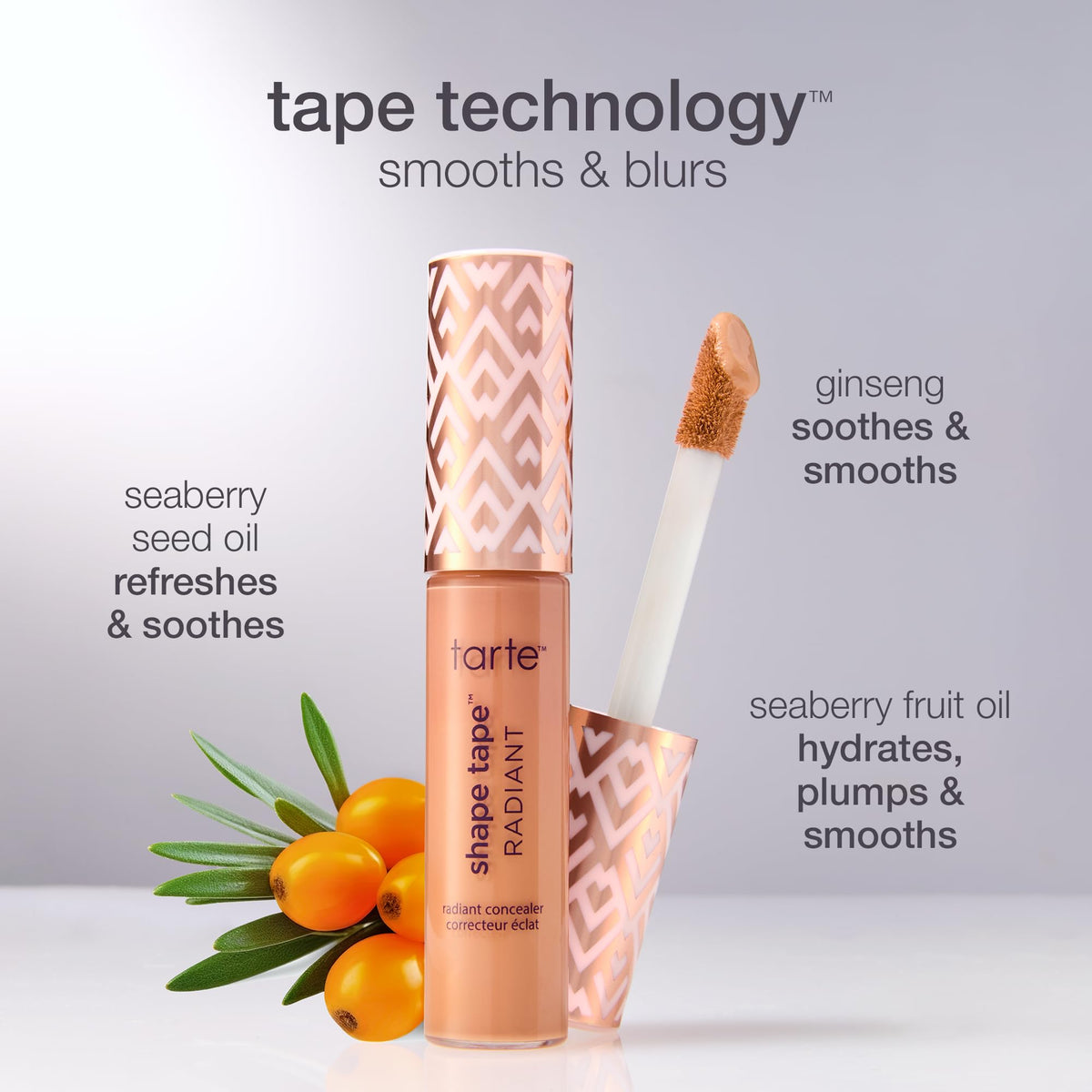 tarte shape tape radiant with seaberry ingredient display highlighting antioxidants