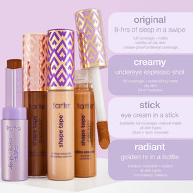 tarte shape tape radiant next to moisturizer in lifestyle scene showing hydration benefit