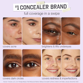 tarte Shape Tape tube label detail emphasizing shade 47H tan-deep honey and benefits