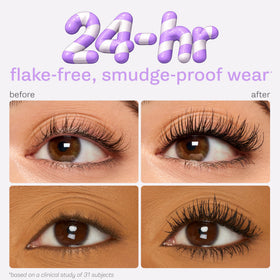 tarte before and after lashes showing volume and extension-like effect