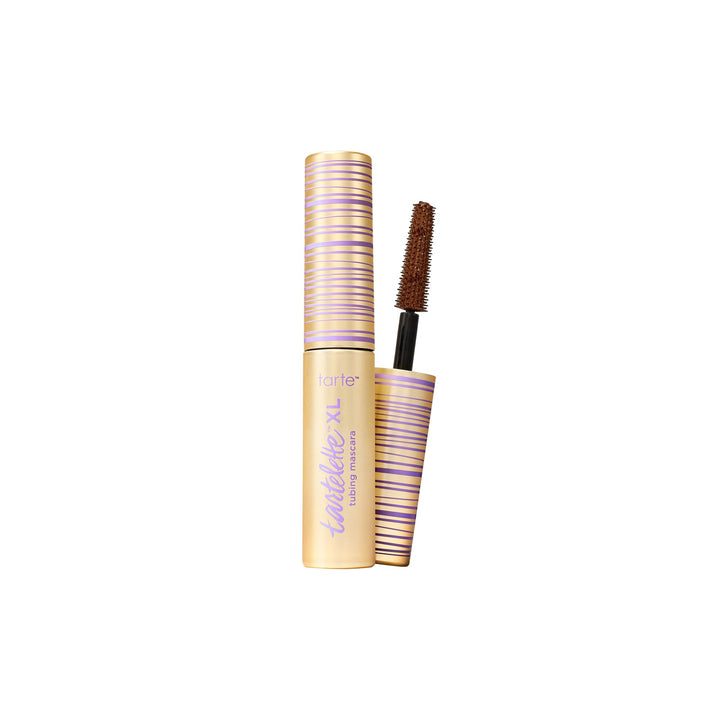 tarte front packaging showing compact brown tubing mascara for travel convenience