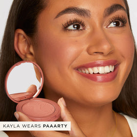 tarte texture finish detail of powder surface, reveals silky, finely milled texture