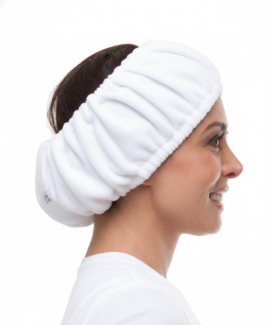 TASSI white head wrap front view showing clean simple design and secure fit