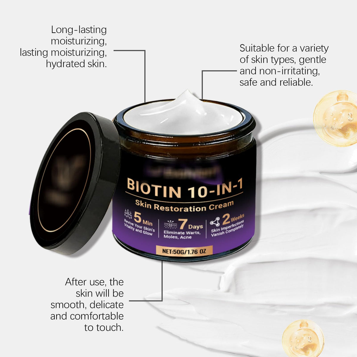 Tasunte cream applied on hand demonstrating smooth spreadability and immediate hydration benefit