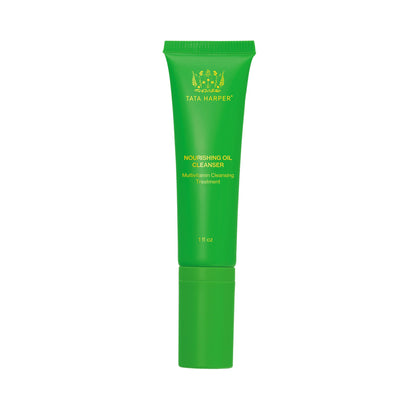 Tata Harper front packaging showing nourishing oil cleanser for travel convenience and purity
