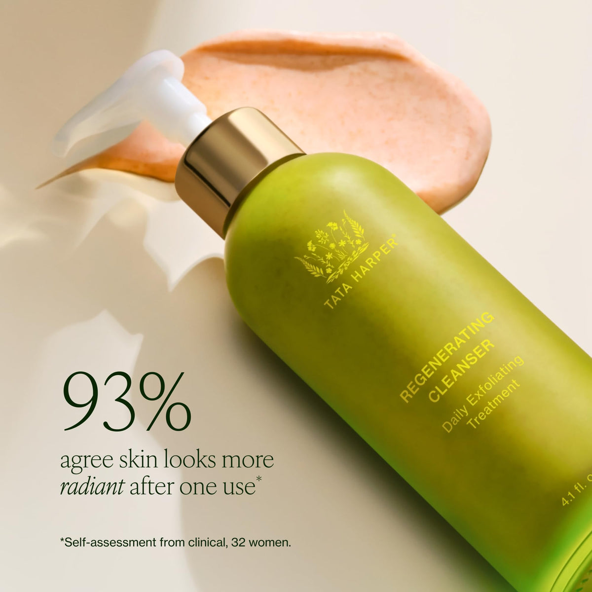 Tata Harper cleanser in hand demonstrating easy morning use