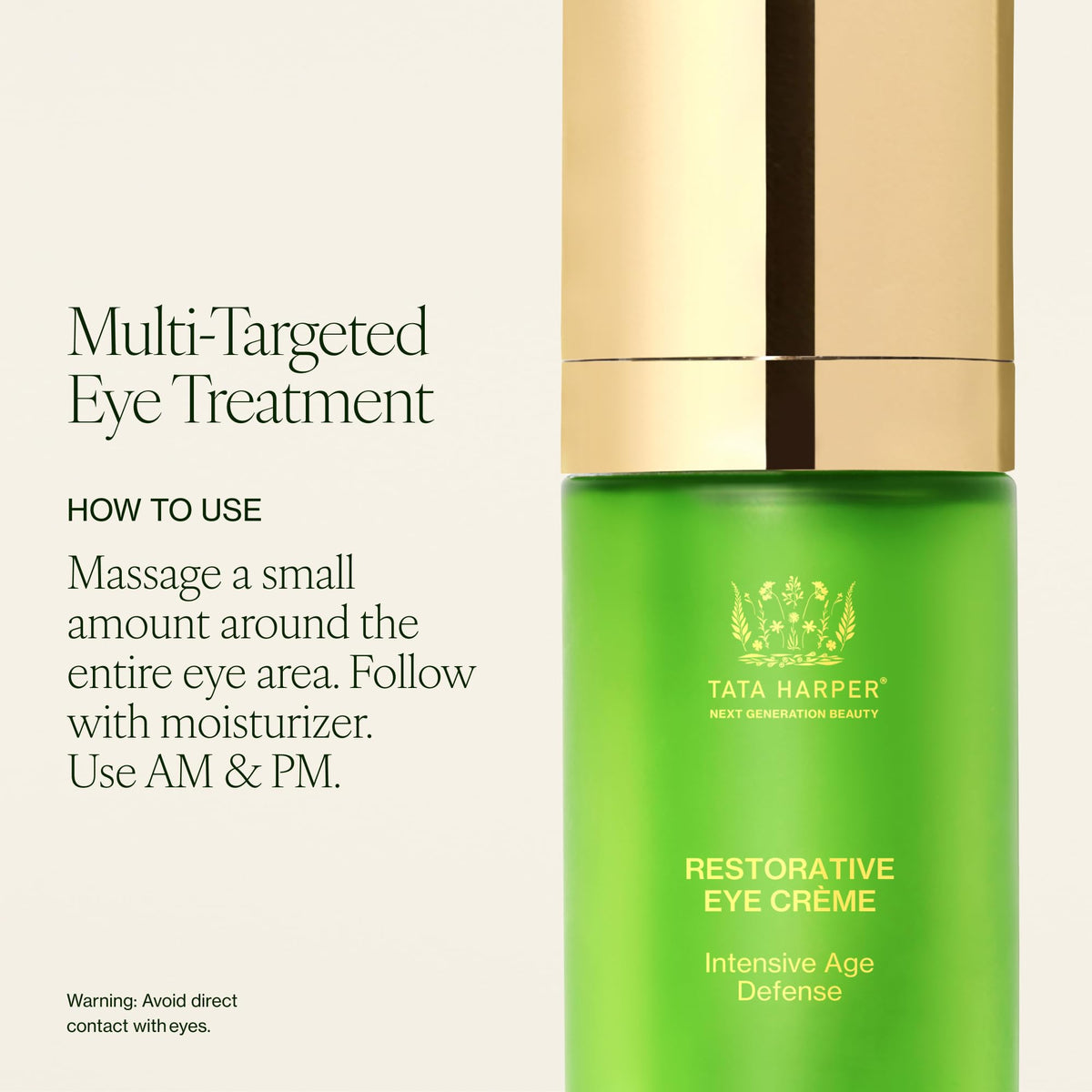 Tata Harper product label close-up showing formulation details and sustainable refill messaging