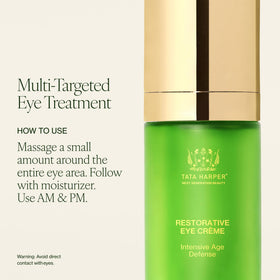 Tata Harper product label close-up showing formulation details and sustainable refill messaging