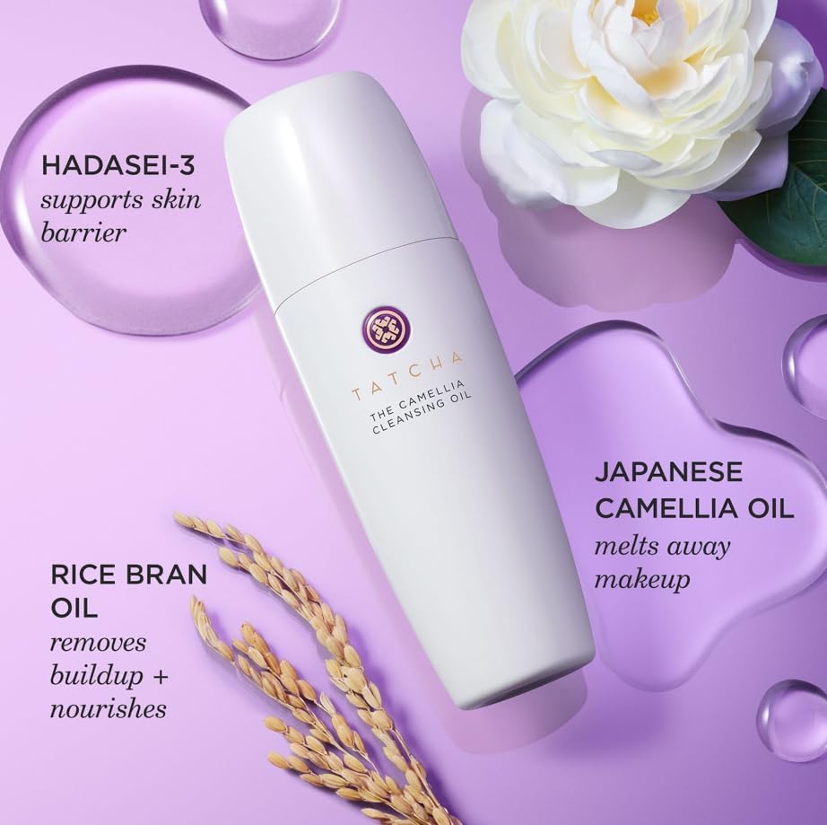 TATCHA label close-up highlighting camellia oil ingredient transparency benefit