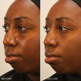 TATCHA mask applied to model cheek illustrating even coverage and calming effect