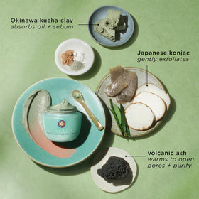 TATCHA packaging and ingredient label visible to confirm key Japanese clays and konjac