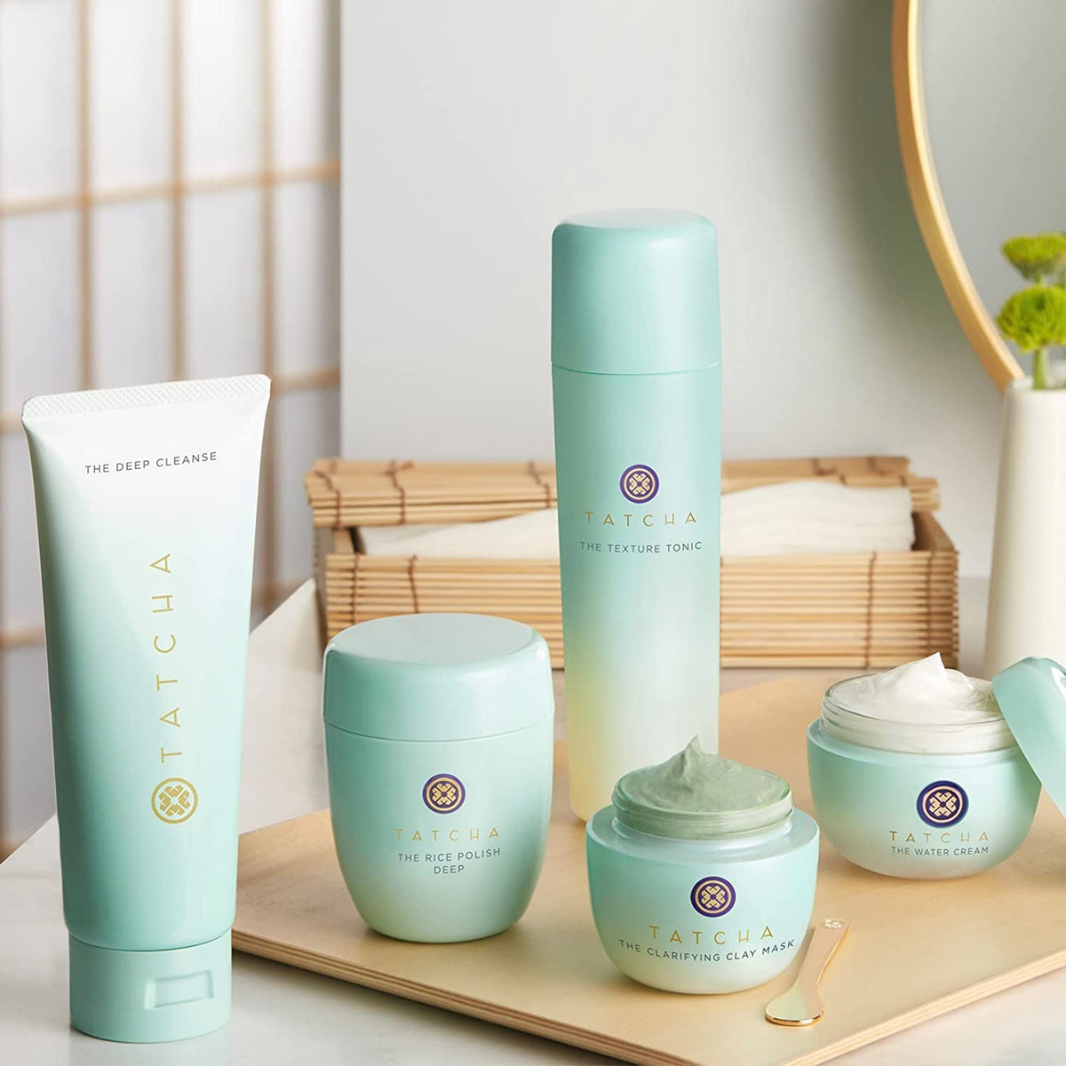 TATCHA deep cleanse in bathroom setting showing daily routine convenience and refinement