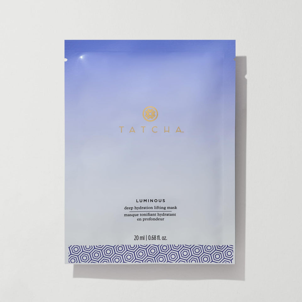TATCHA luminous deep hydration lifting mask front packaging shows premium single-use mask and benefits