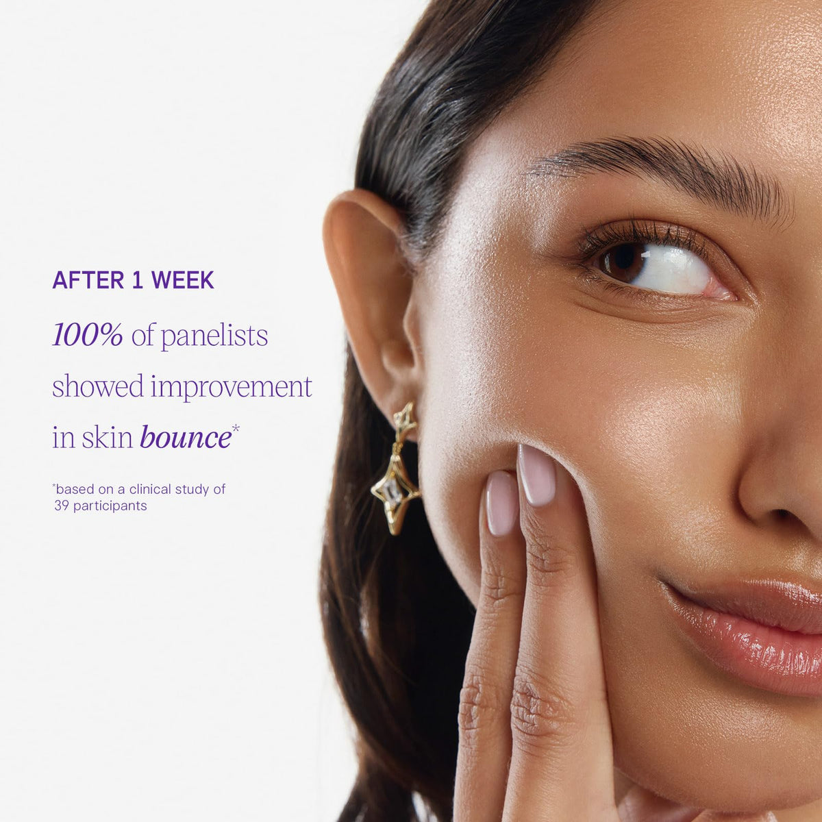 TATCHA applying product to cheek illustrating bouncy skin benefit