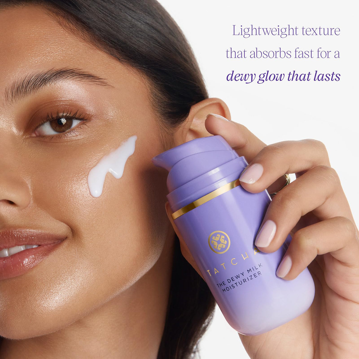 TATCHA open jar texture close-up revealing milky, lightweight hydration