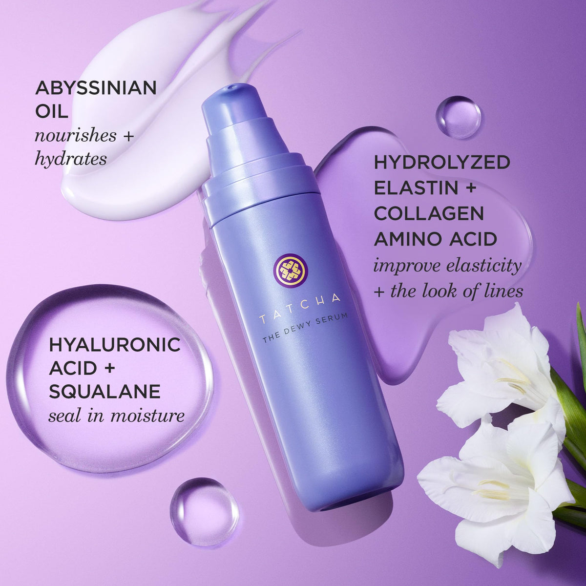 TATCHA ingredient label featuring Hadasei-3 and hyaluronic acid benefits