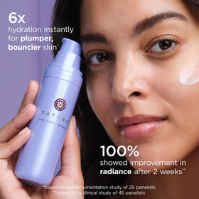 TATCHA close-up of dewy serum texture highlighting lightweight hydrating feel