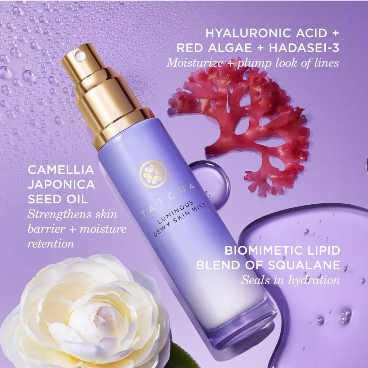 TATCHA bottle in a purse ready for midday refreshes and glow boosts