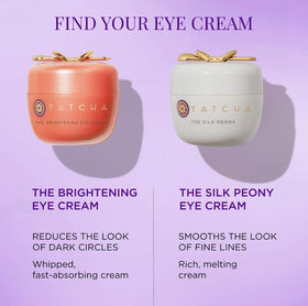 TATCHA eye cream on bedside table next to skincare items showing daily use benefit