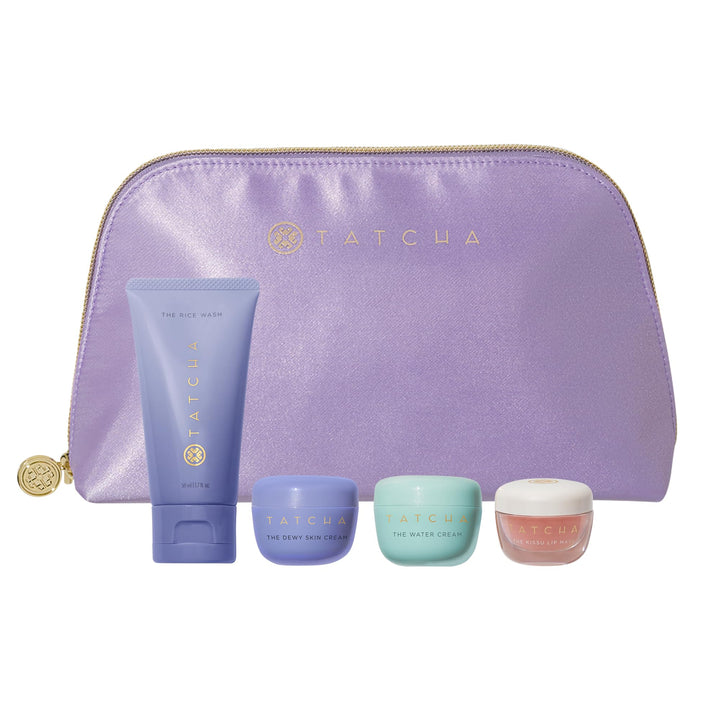 TATCHA travel pouch front view showing kit and organization benefit
