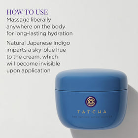 TATCHA 200 ml jar next to a hand showing scale and generous product amount