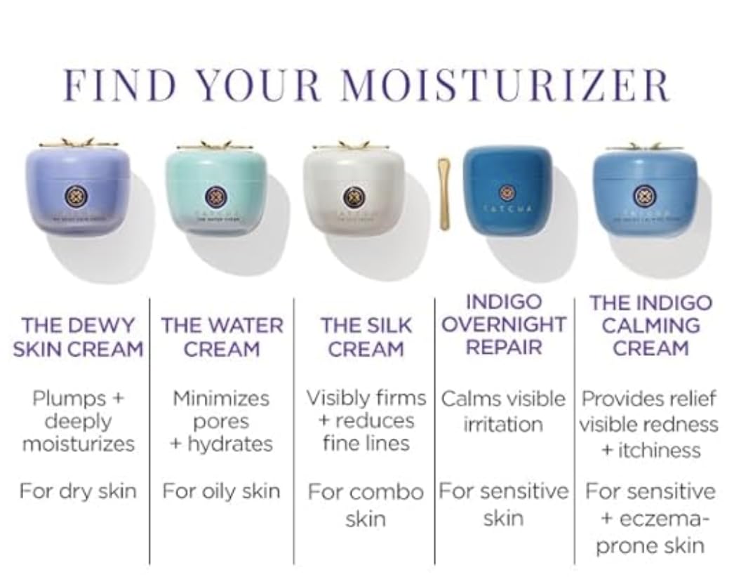 TATCHA Indigo Calming Cream on bathroom shelf portraying everyday soothing skincare routine