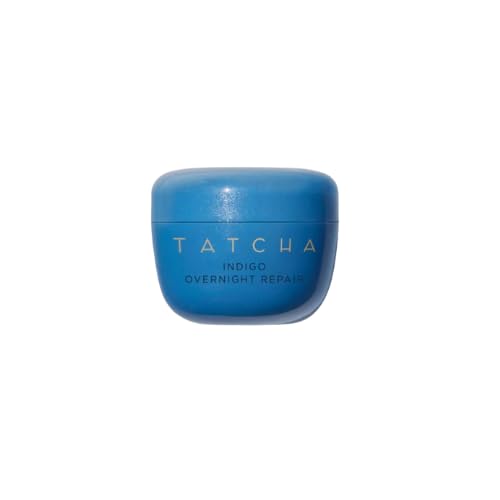 TATCHA indigo mini front packaging showing travel jar and branding for calming benefits