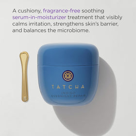 TATCHA indigo treatment texture close-up highlights soothing ingredient