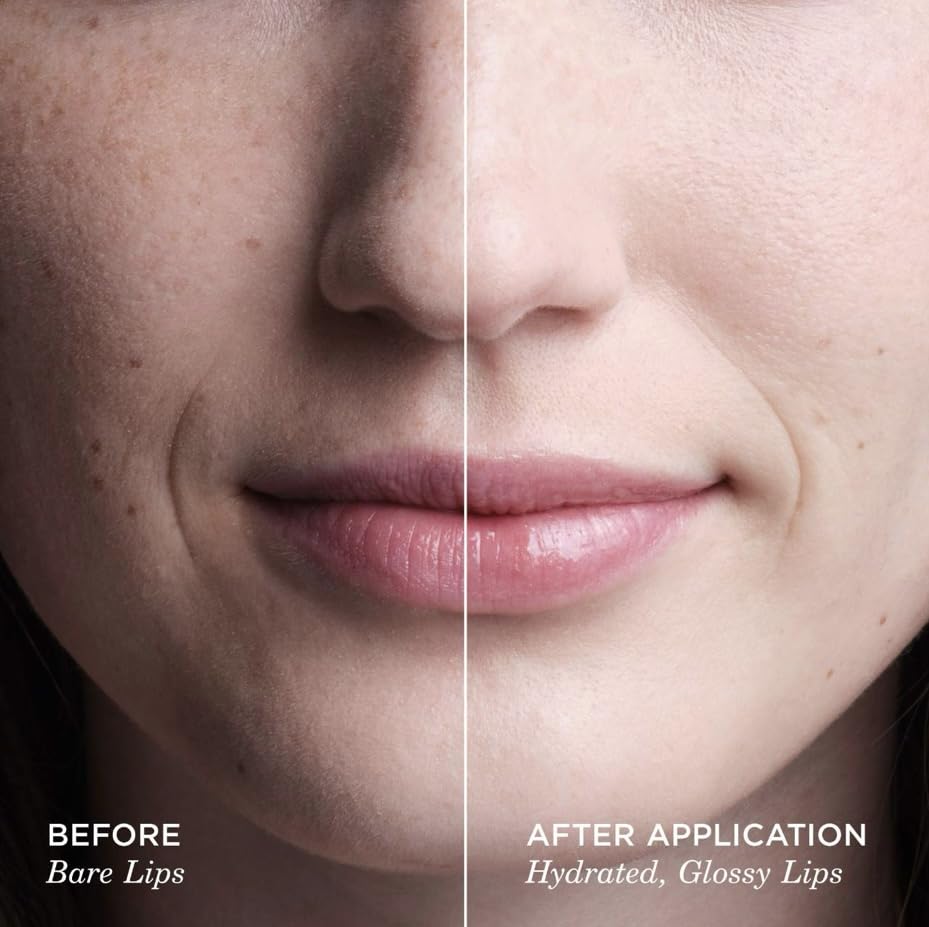 TATCHA before and after lips showing smoother, plumper appearance