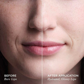 TATCHA before and after lips showing smoother, plumper appearance