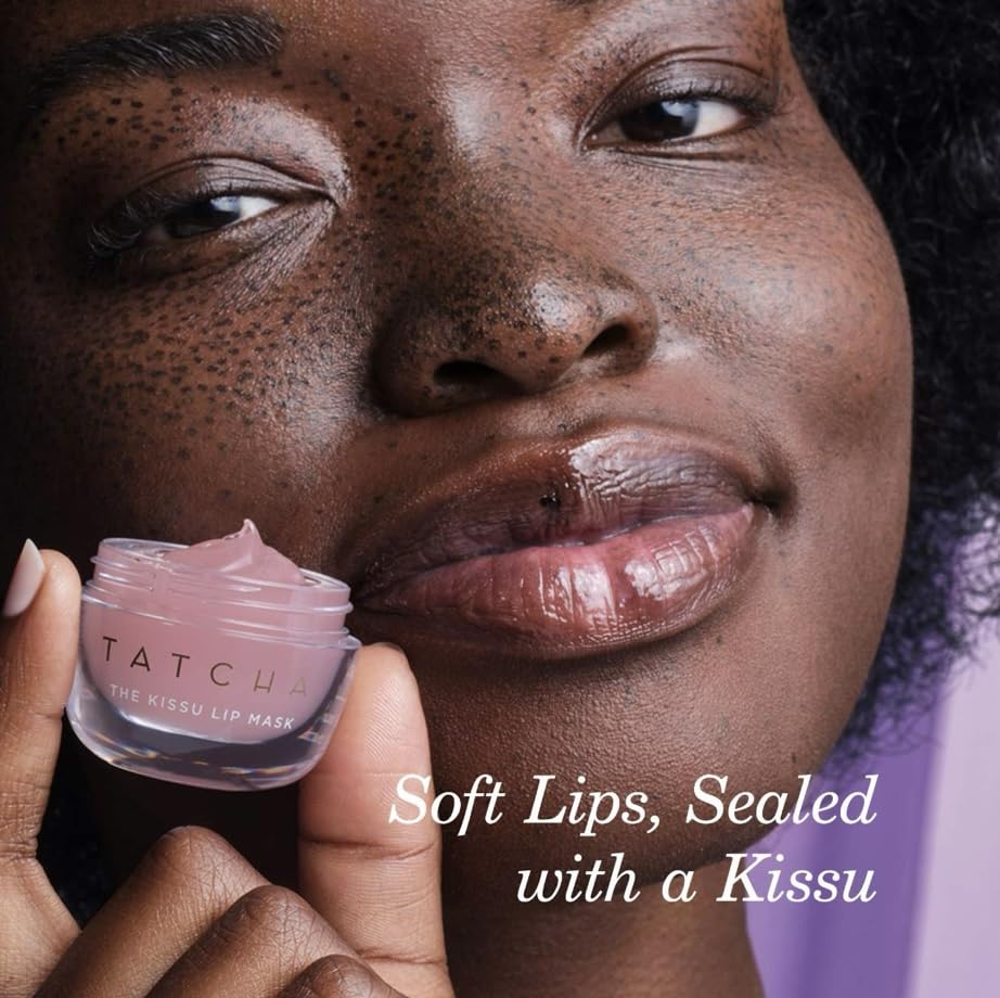 TATCHA open jar displaying glossy jelly that boosts lip moisture