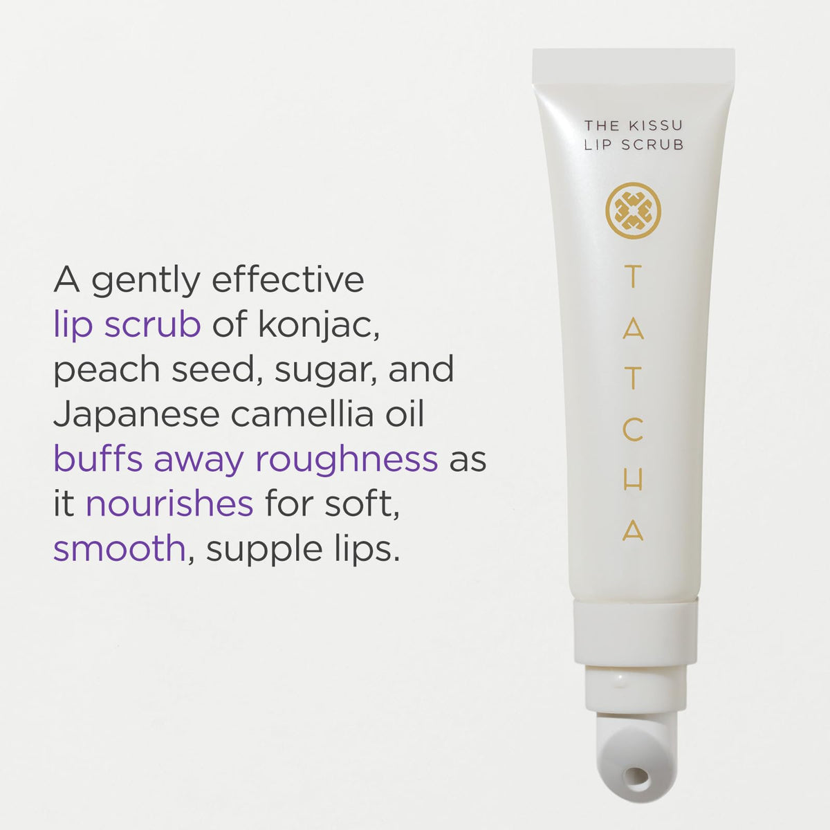 TATCHA Kissu open tube close-up of balmy texture demonstrating gentle application