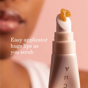 TATCHA Kissu peach seed exfoliant detail highlights natural scrub particles for effective polish