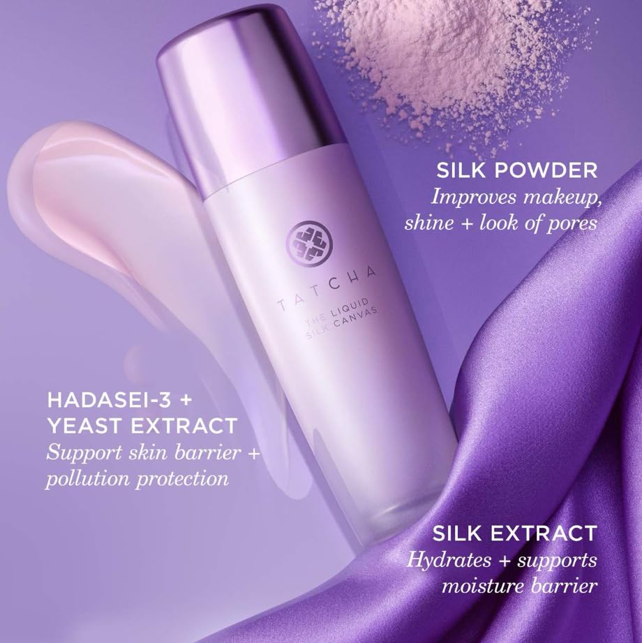TATCHA primer on bathroom vanity suggesting daily routine convenience and polish