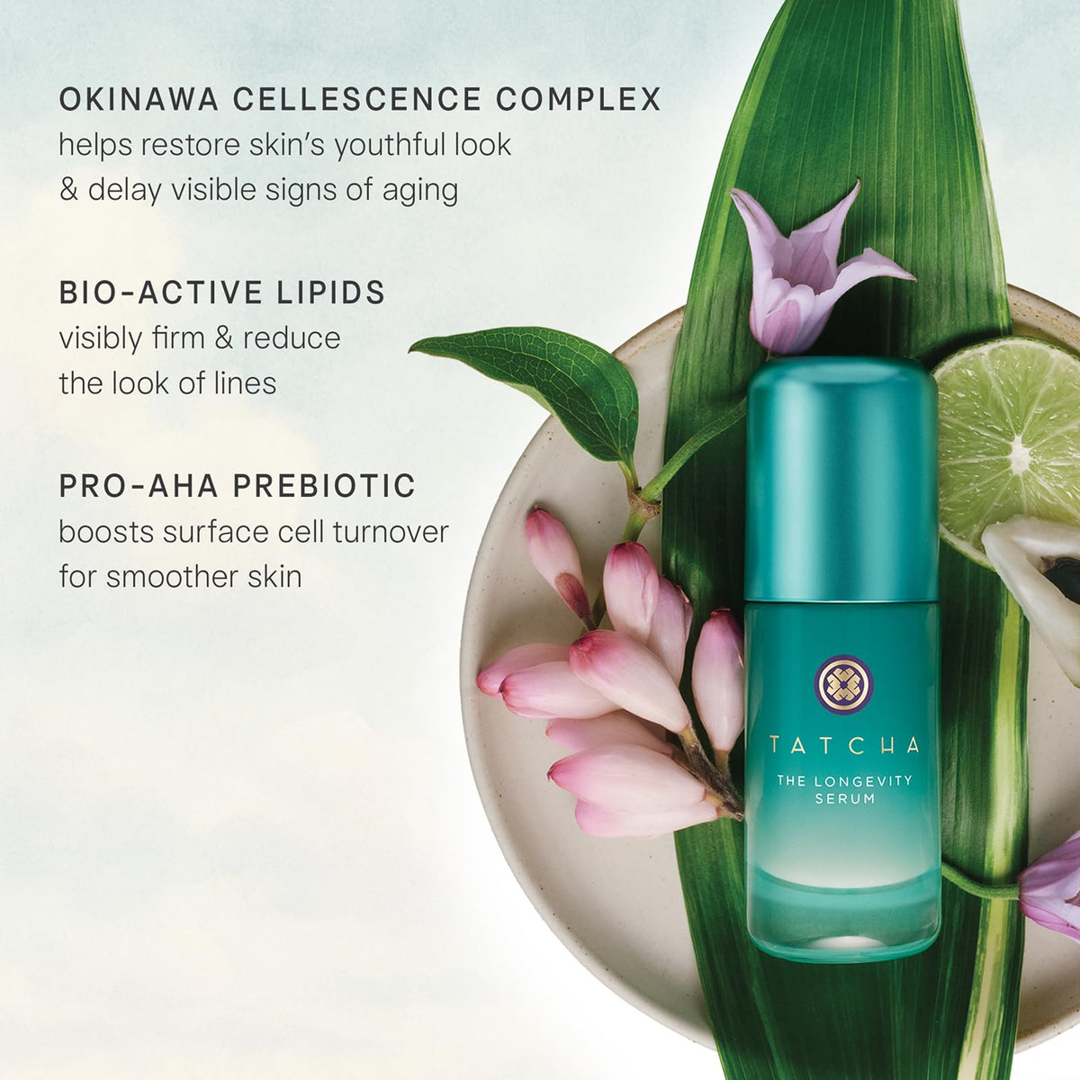 TATCHA bottle held in hand for size and scale, demonstrating travelable convenience benefit