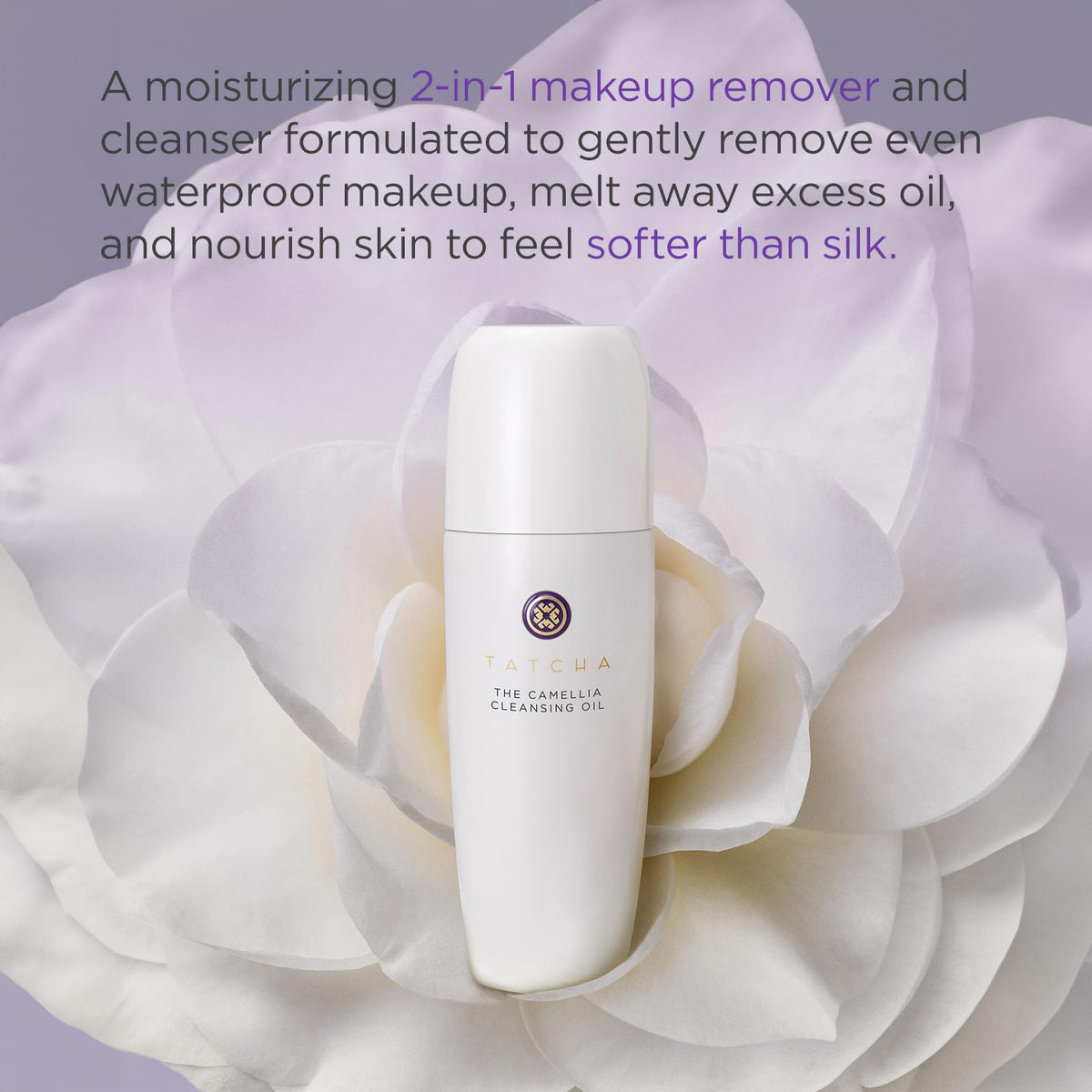 TATCHA pump dispenser in use delivering precise cleansing oil dose
