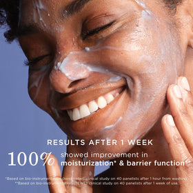 TATCHA before and after removing makeup showing clearer skin and cleansing benefit